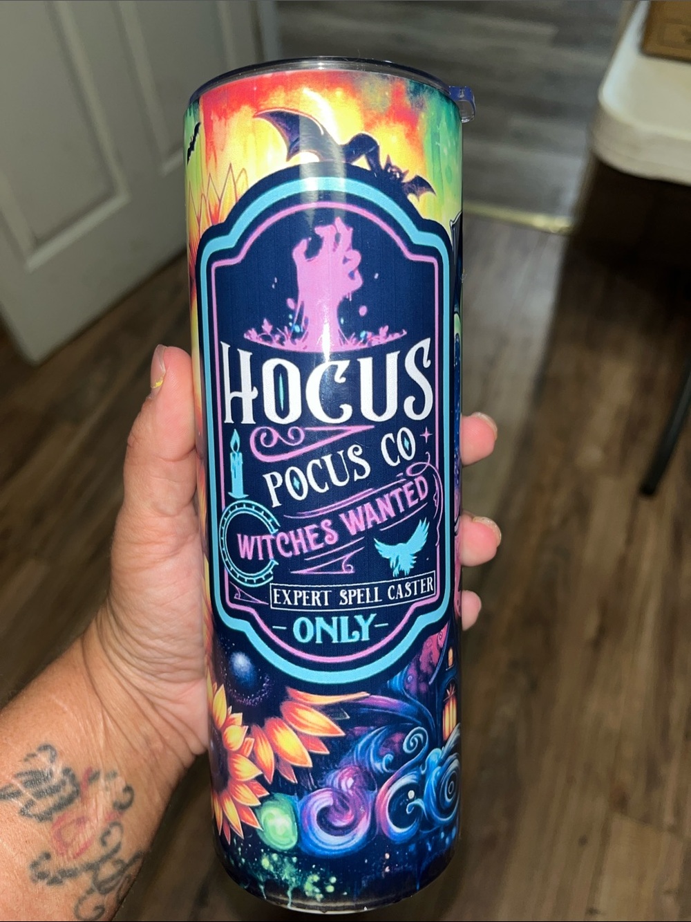 20oz Hocus Pocus Vibrant Skull & Sunflower Art Tumbler